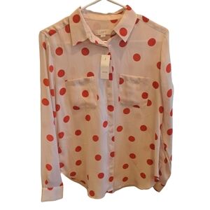 NWT LOFT Button Down Polka Dot Blouse